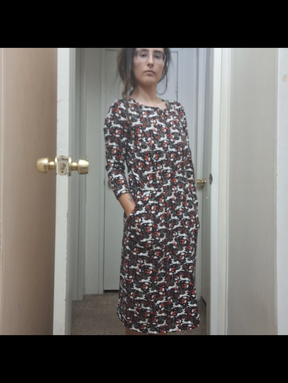 Boden Penny Woodland Hare Jersey Midi Dress Pockets Size 6 R